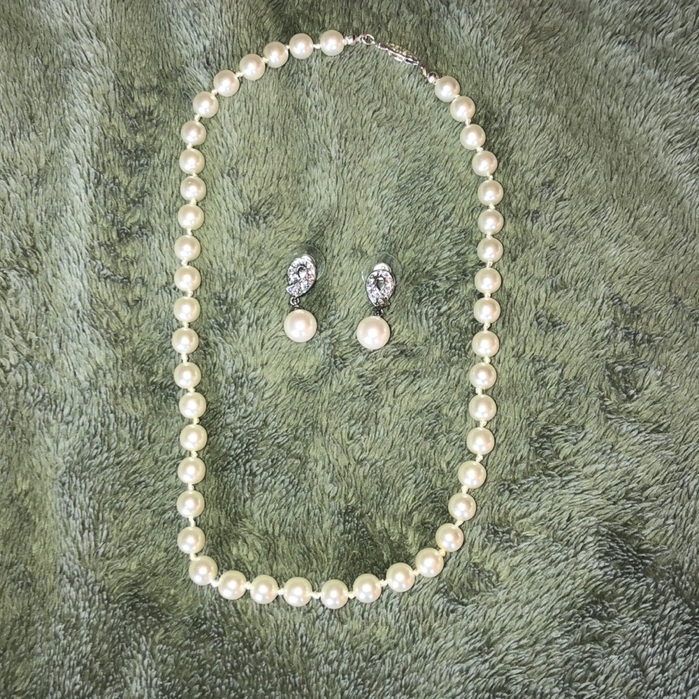 Faux Pearl Necklace and Earring Set